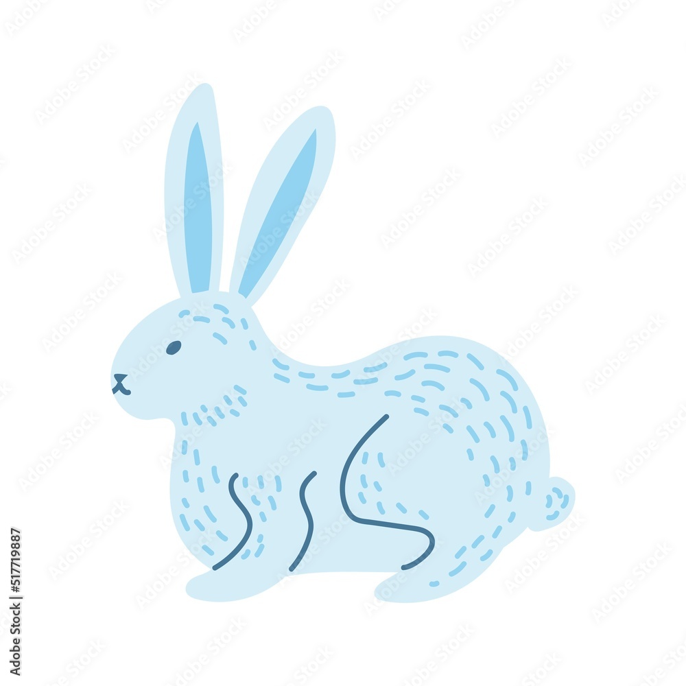 A rabbit drawn in a doodle style. Spring collection. Flat vector illustration