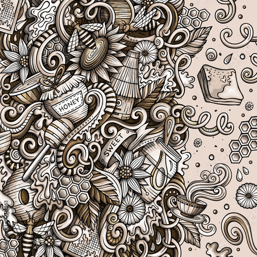 Cartoon cute doodles hand drawn Honey frame design