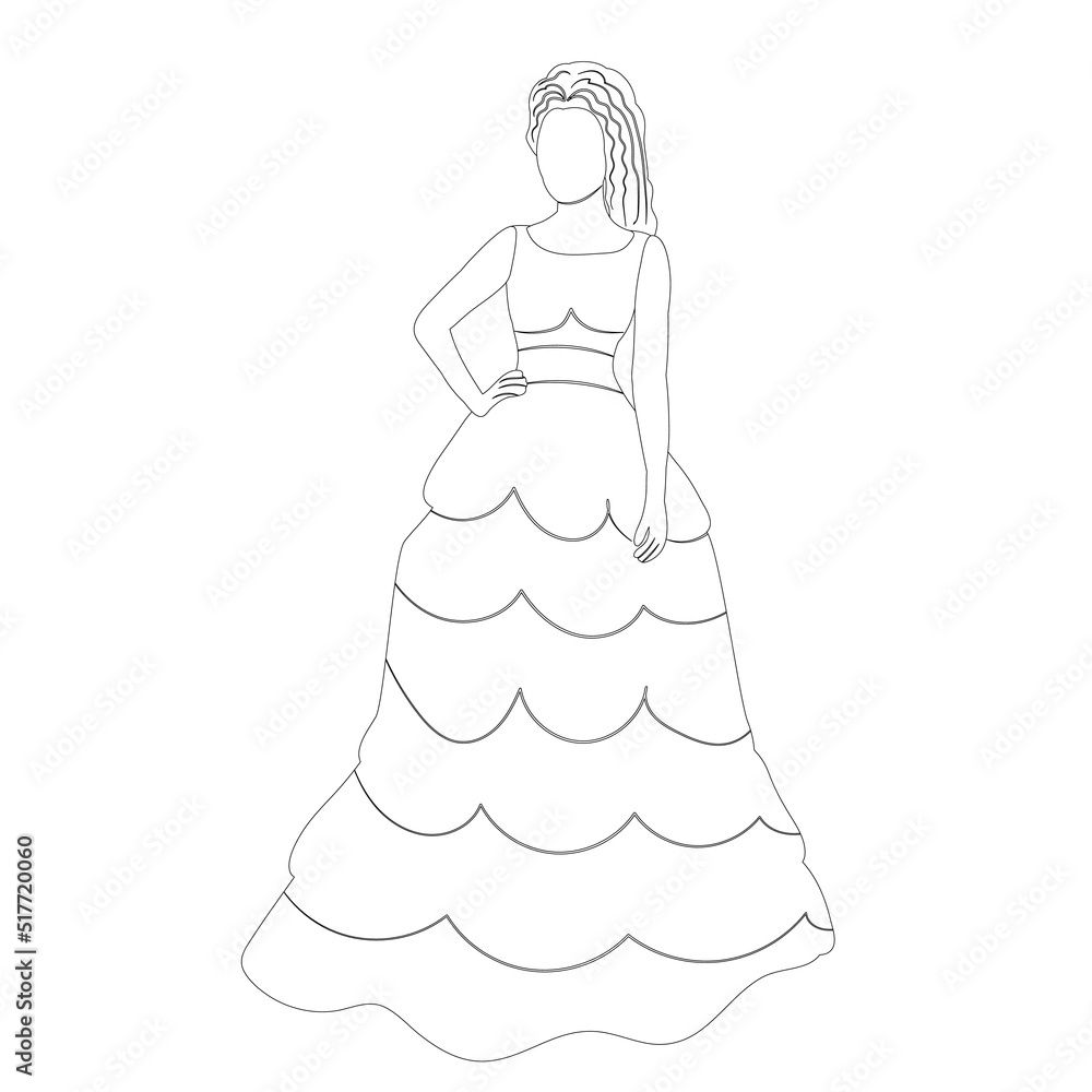 princess outline sketch on white background isolated, vector princess outline sketch on white background isolated, vector