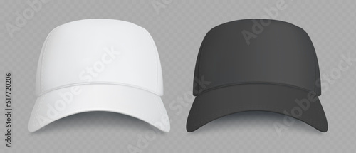 Mockup set of black and white caps. Front view collection