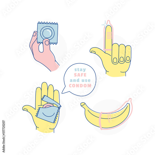Say Yes to Safe Sex education poster banner icons set