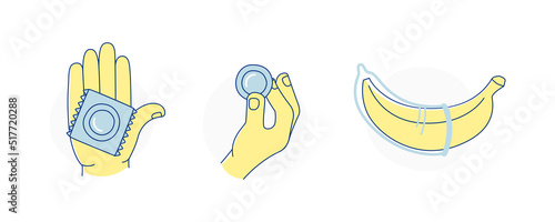 Say Yes to Safe Sex education poster banner icons set