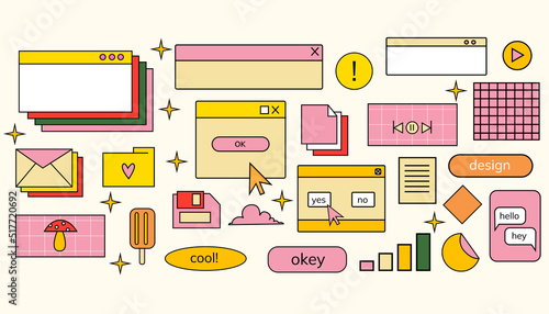 Vaporwave ux. Big old pc window 90s set. Vaporwave 1990.