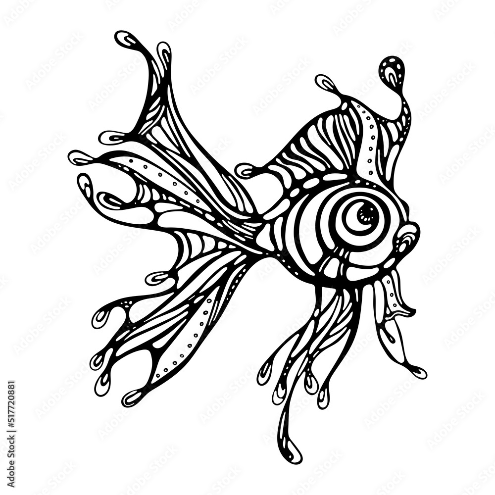 Fish coloring book for adults vector illustration. Antistress coloring ...