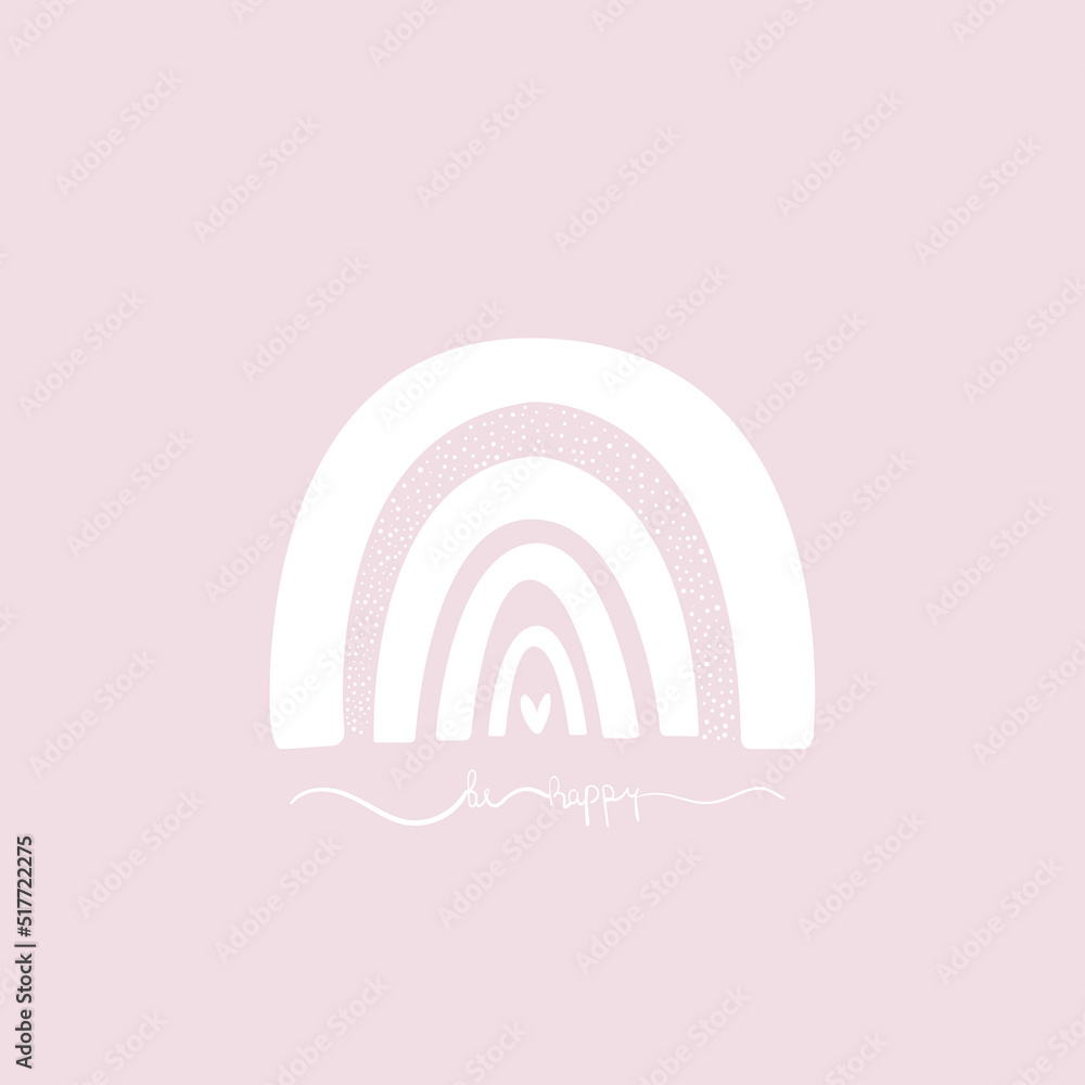Vector hand drawn cute poster. Rainbow on a pink background. Nursery wall print, wallpaper, wall decor, picture. Lettering be happy. Vector hand drawn cute poster. Rainbow on a pink background. Nursery wall print, wallpaper, wall decor, picture. Lettering be happy.