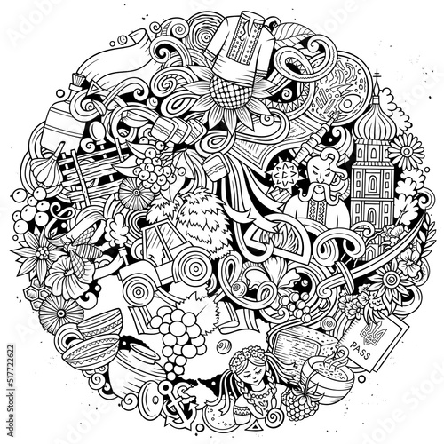 Ukraine cartoon vector doodles illustration.