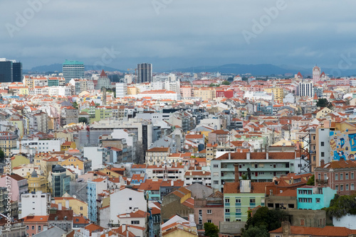 Fototapeta Naklejka Na Ścianę i Meble -  Lisboa, Portugal. April 9, 2022: Panoramic and urban landscape of neighborhoods in the city. 