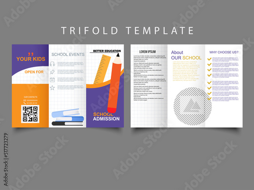 TRI FOLD Brochure School admission. Creative shape business, school admission brochure template. Tri-fold Brochure. Vector.
