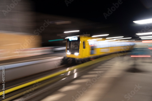Motion Blur shot of modern Berlin Metro train, Germany 