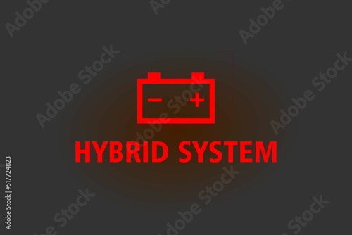 Red Hybrid System warning on a black background