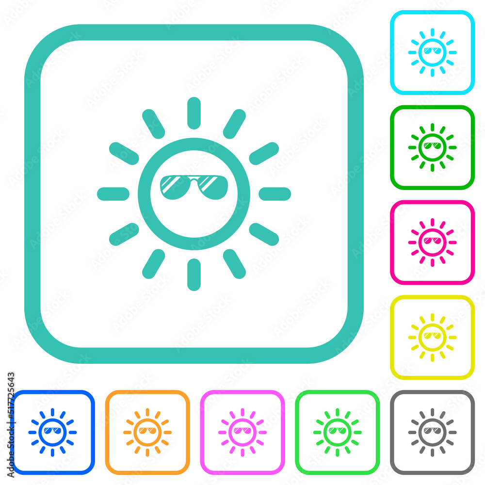 Sun with glossy sunglasses vivid colored flat icons Sun with glossy sunglasses vivid colored flat icons