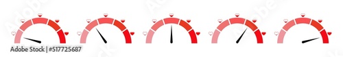 Love measuring illustration set. Love Meter indicator. Measurement scale with hearts. Vector illustration.