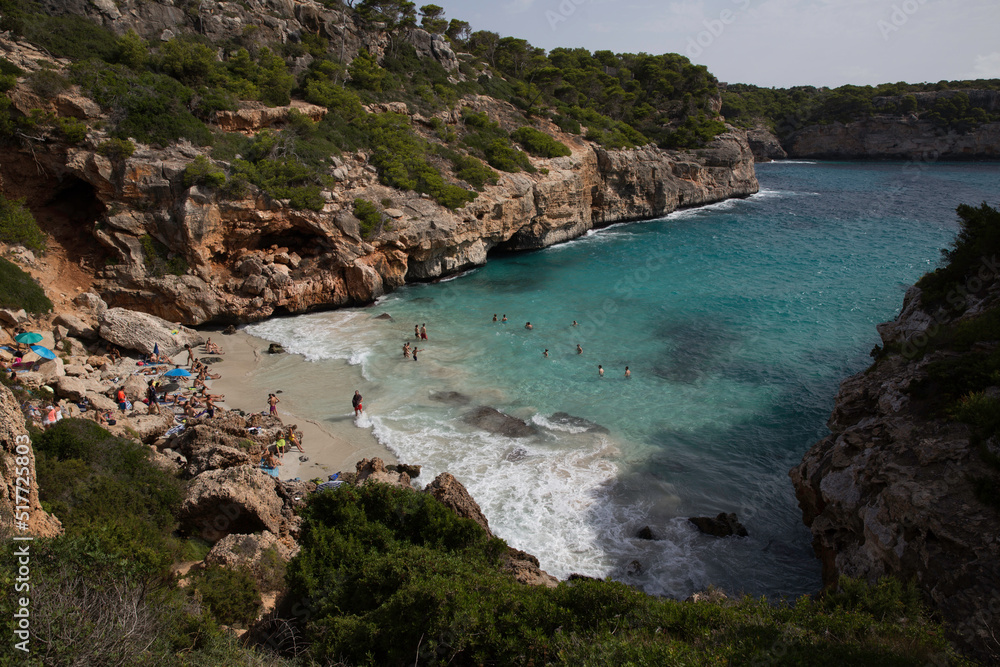 Mallorca, Spain - 08 12 2017 mediterranean beach emerald green sea