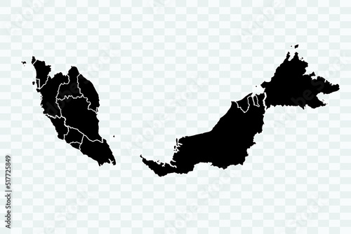 Malaysia Map black Color on White Background quality files Png