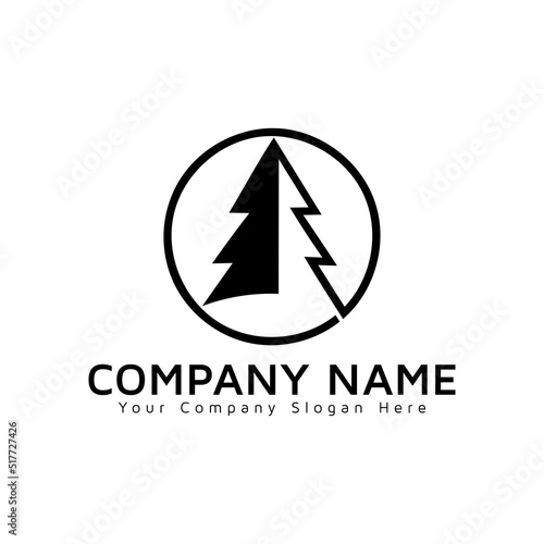 Pine tree logo design template. abstract tree icon pine tree vector  half of black and half of white pine tree in the circle