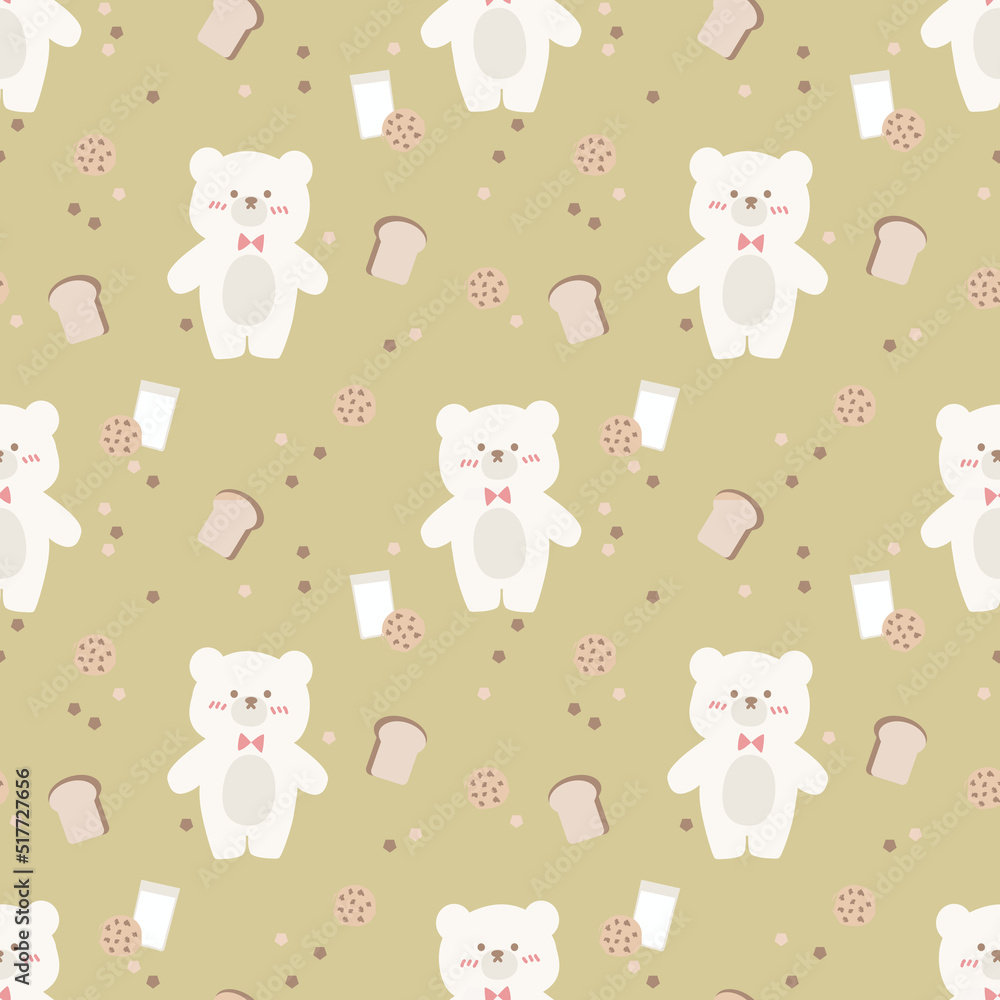 Cute Bear and Cookies Seamless Pattern