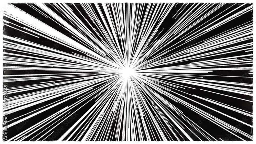 anime comic action zoom transition, center speed line tunnel in 4k.