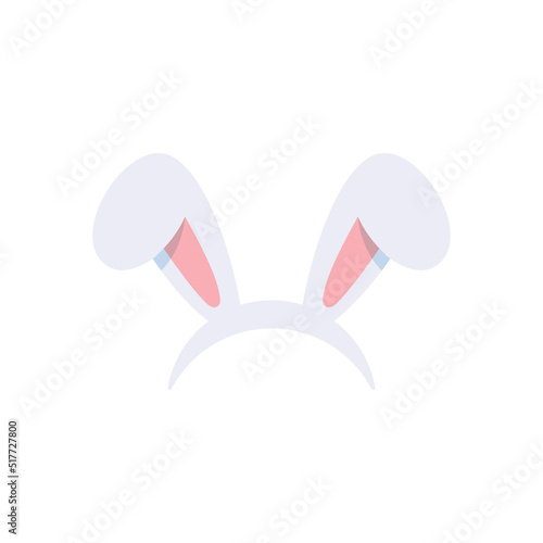 Hair band with white rabbit ears, flat vector illustration isolated on white.
