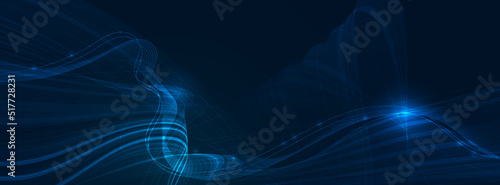 Vector abstract lines pattern design and light effect. High speed movement and motion blur over dark blue background. Illustration futuristic, Cyber hi tech connection technology, cyberspace concept