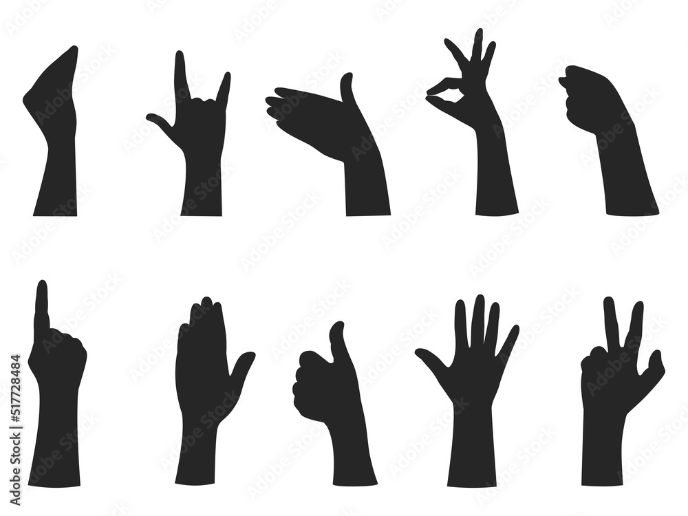A collection of silhouettes of hand gestures in various positions. Black. Vector. Graphics. A collection of silhouettes of hand gestures in various positions. Black. Vector. Graphics.