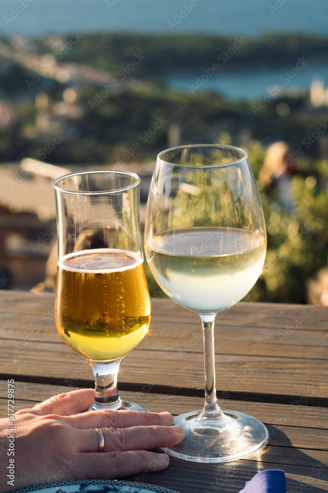  Luxury glass of wine with amazing sea view of Kvarner bay and Lošinj archipelago of Croatia islands