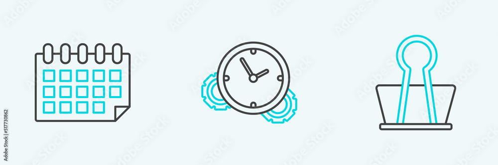 Set line Binder clip, Calendar and Time Management icon. Vector Set line Binder clip, Calendar and Time Management icon. Vector