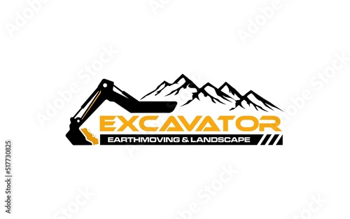 Illustration vector graphic of excavator construction, excavator earthworks, and heavy equipment logo design template