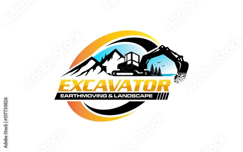 Illustration vector graphic of excavator construction, excavator earthworks, and heavy equipment logo design template