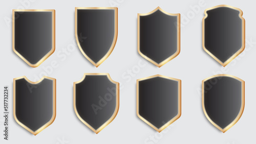 Set of shield icons with golde frame