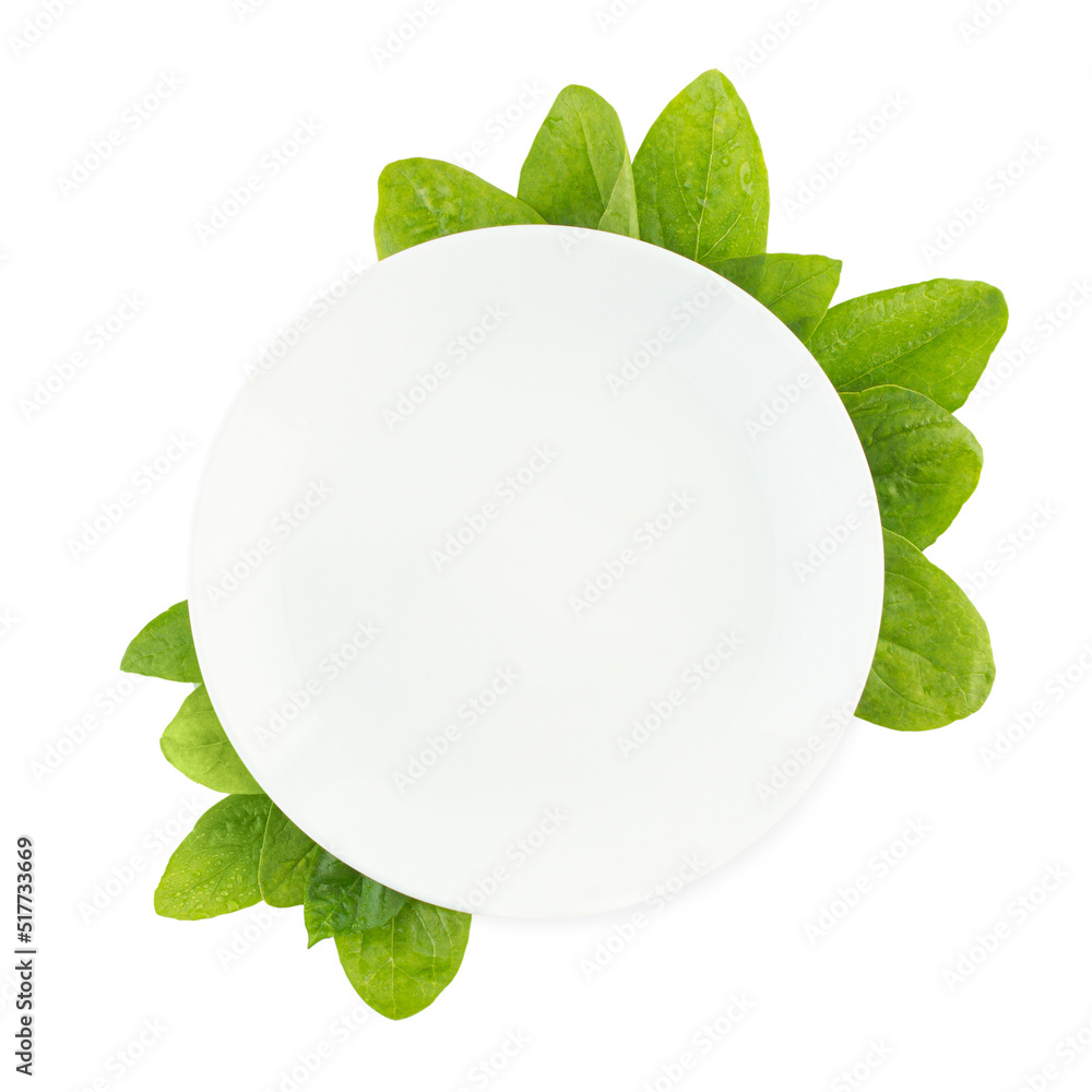 Mockup with white plate and spinach Mockup with white plate and spinach