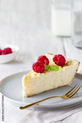 Piece of cheesecake with berries  copy space