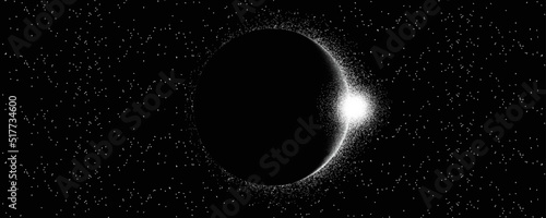 ,Star and planet in space. Futuristic landscape, with noise texture . Night landscape with starry sky .Vector illustration