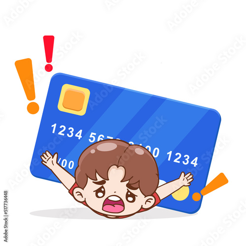 cartoon character man with credit card, debt and financial concept, flat illustration
