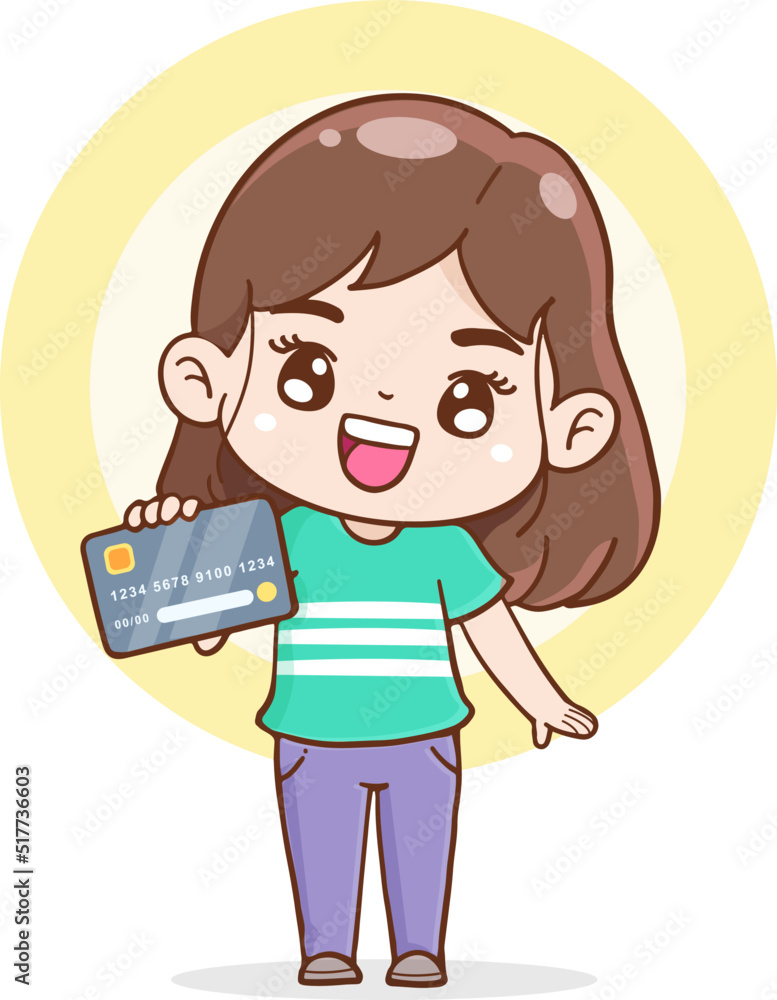 character cartoon holding credit card , shopping with credit card, financial and money concept, flat illustration character cartoon holding credit card , shopping with credit card, financial and money concept, flat illustration