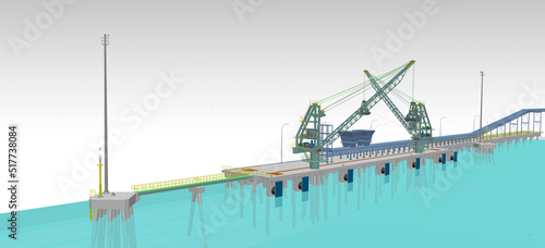 coal ship jetty construction 3D illustration