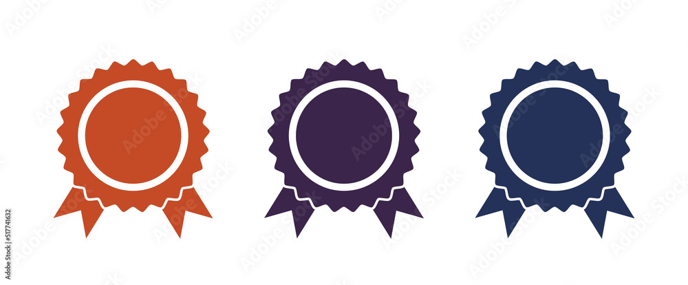 Set of round award badges with ribbons, flat design icons. Set of round award badges with ribbons, flat design icons.