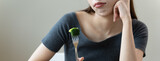 Bored woman eat salad during diet for losing weight