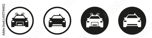 Police car icon - vector round button. Vector graphics eps10