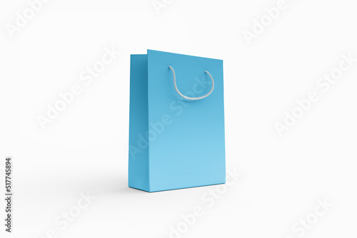 Blue paper bag mockup isolated on white background