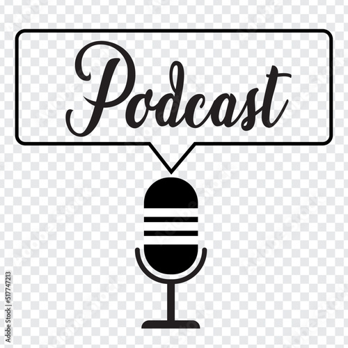 Podcast icons set in bright colors with shadow on transparent background. Design for logo, badge, stamp and podcast sticker. User interface.