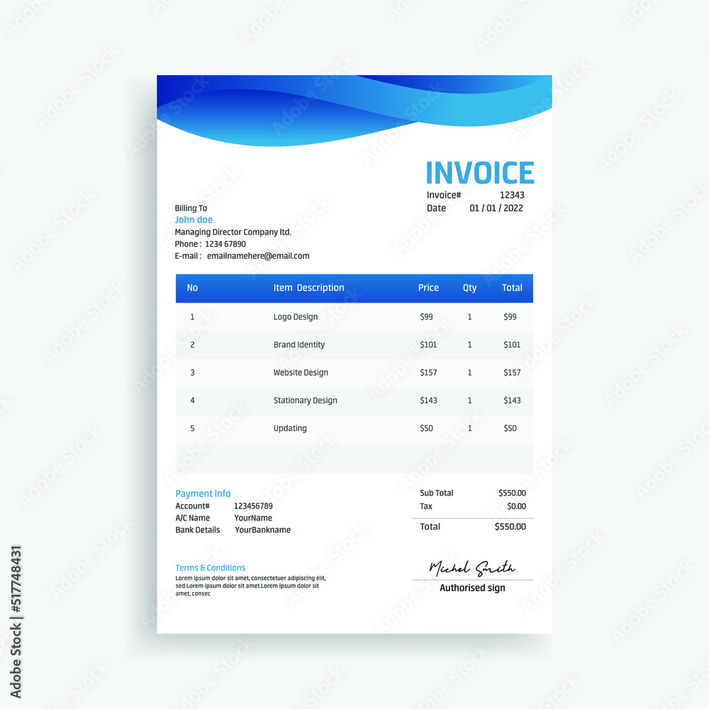Modern Business Invoice Template Design Vector. Modern Business Invoice Template Design Vector.