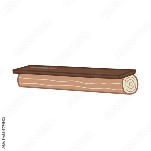 Wooden log bench. Decoration element for garden. Hand drawn illustration in cartoon style. Vector isolated on white background.