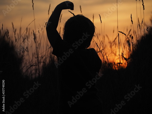 summer field sunset child game sun rays evening night