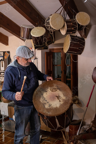 Man with traditional Tapan drum photo