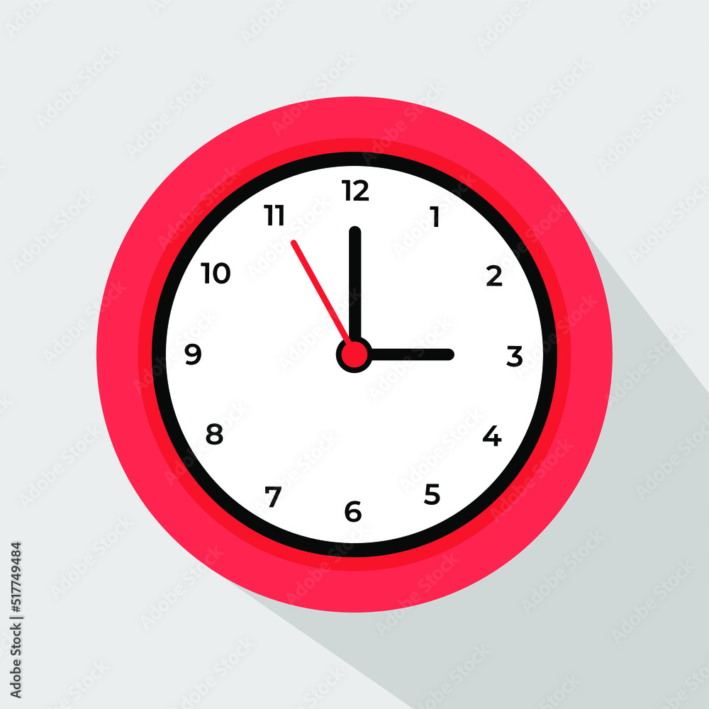 Clock icon design. Vector office clock icon with shadow. 3 o'clock. Clock icon design. Vector office clock icon with shadow. 3 o'clock.