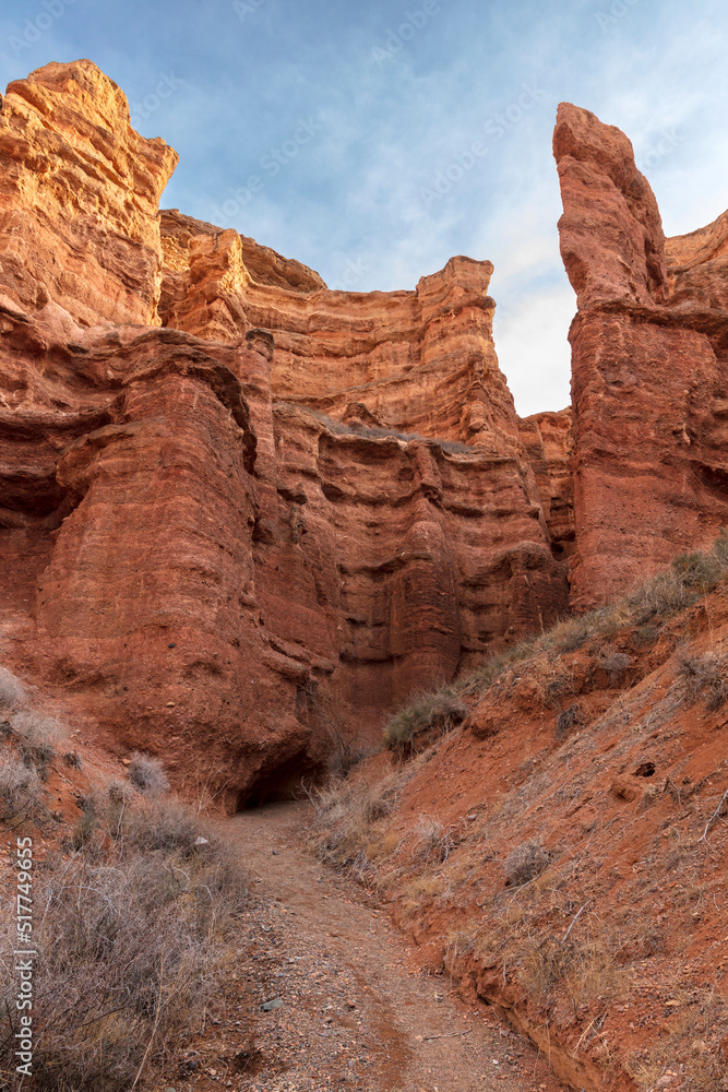 Fototapeta premium red rock formation in park, Charyn Canyon, Kazakhstan