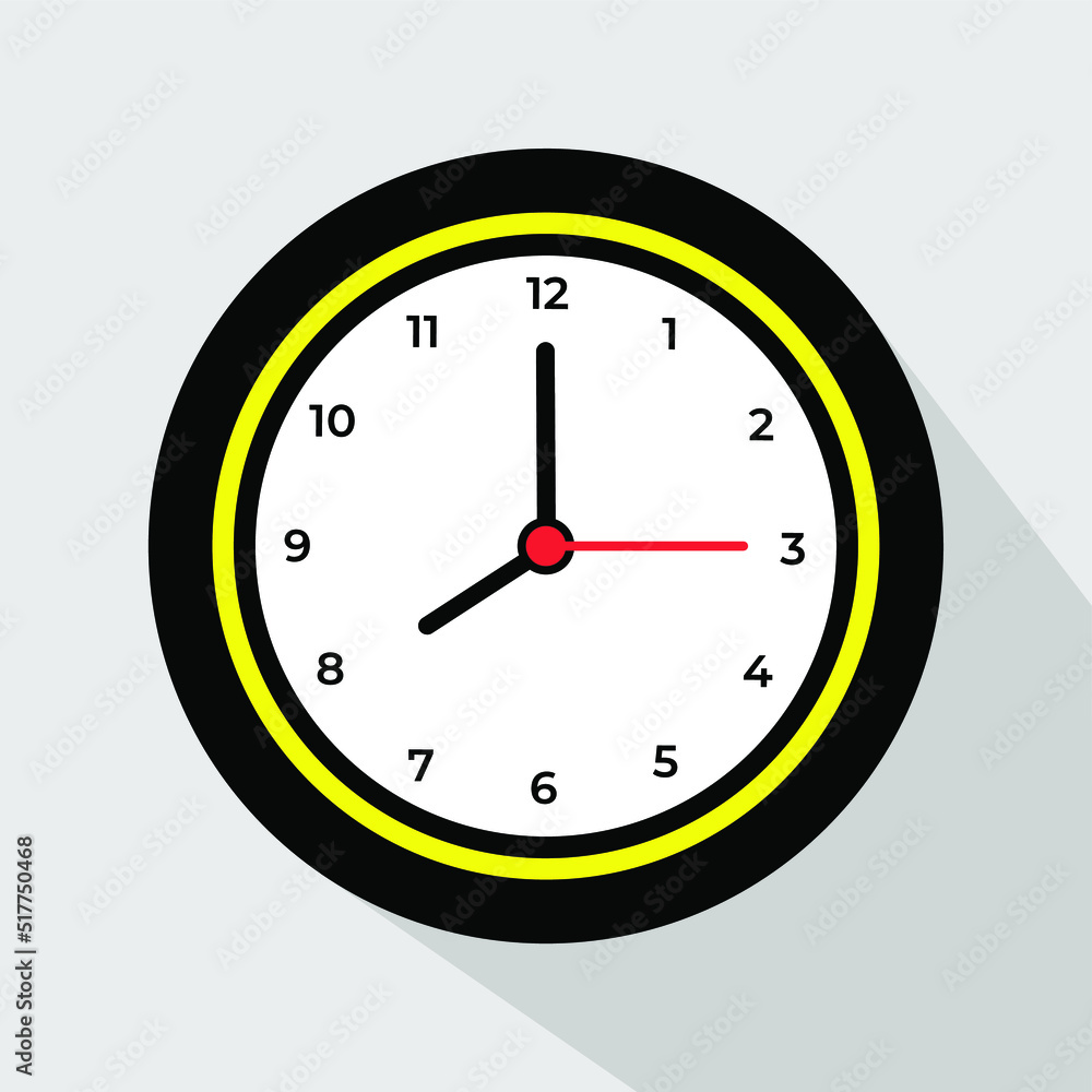 Alarm clock showing eight o'clock, isolated on white background. Flat design. Vector illustration. Alarm clock showing eight o'clock, isolated on white background. Flat design. Vector illustration.