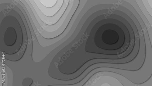 Abstract paper cut style design. Geometric layered curve line grey white vector, realistic papercut decoration textured with wavy layers. 3d topography relief. Vector topographic illustration