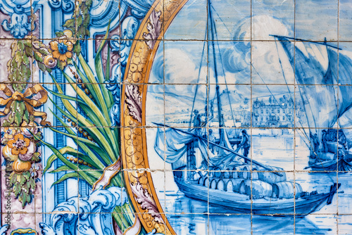 azulejos panels on the wall of the Rio Tinto train station suburb of Porto, Portugal