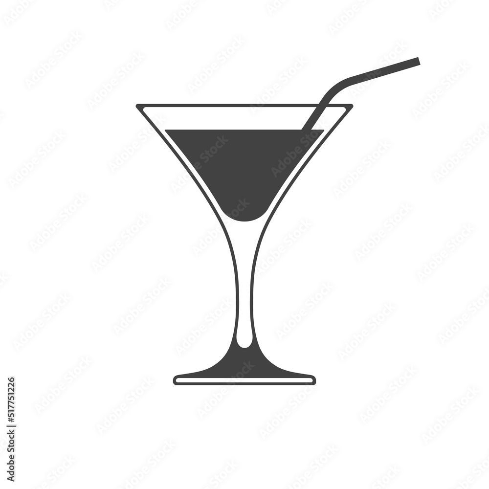 Martini glass with straw icon isolated on white background Martini glass with straw icon isolated on white background